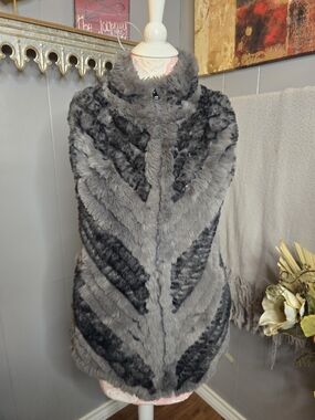 Gray Faux Fur Chevron Vest